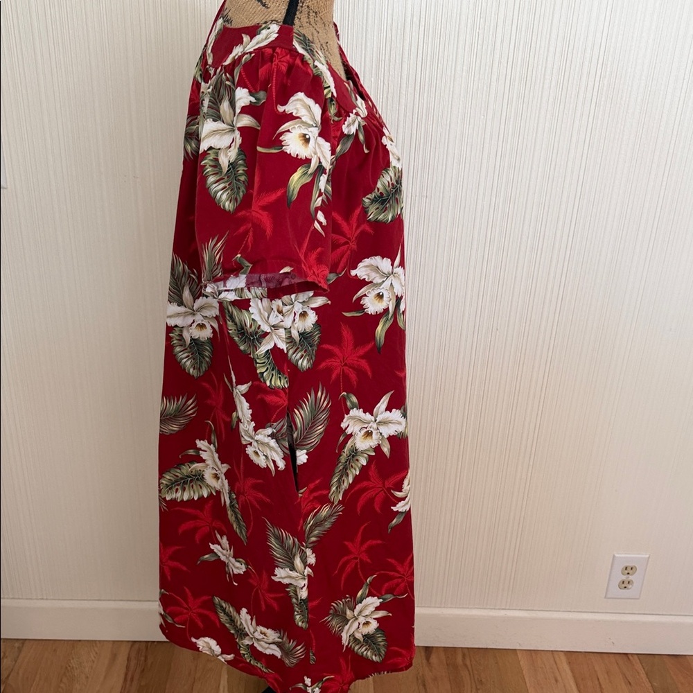 Vintage KY’S Red Floral Midi Dress/moo Moo with White Bloom Print Made in Hawaii - Picture 6 of 10